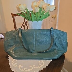 Coach Green Leather Textured Tote Bag